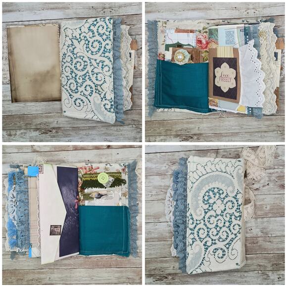 Turquoise Embellished Junk Journal: Flowers, Birds, Butterflies (Seize the Day) - Picture 3 of 16